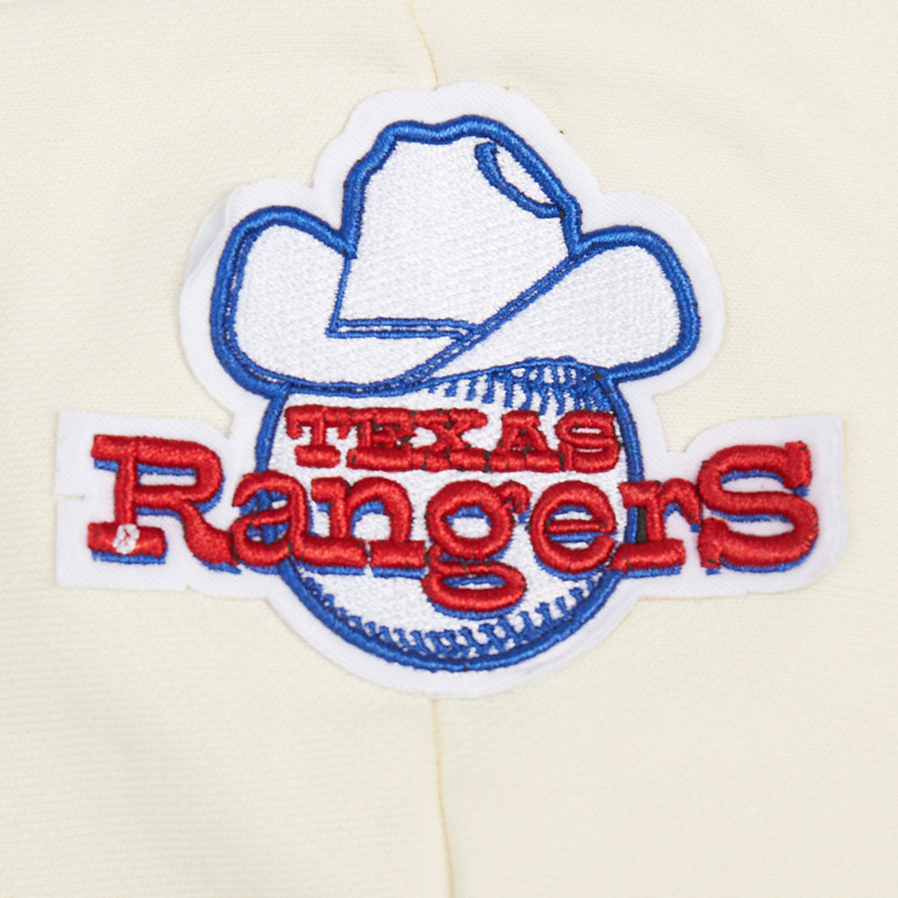 MLB TEXAS RANGERS RETRO CLASSIC CHANDAIL À CAPUCHON COURT CÔTELÉ POUR FEMME (COQUILLE D'ŒUF/BLEU ROYAL)