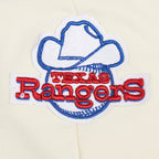 MLB TEXAS RANGERS RETRO CLASSIC CHANDAIL À CAPUCHON COURT CÔTELÉ POUR FEMME (COQUILLE D'ŒUF/BLEU ROYAL)