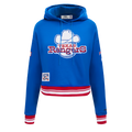 MLB TEXAS RANGERS RETRO CLASSIC WOMEN'S RIB CROPPED PULLOVER HOODIE (ROYAL BLUE/RED)