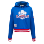 MLB TEXAS RANGERS RETRO CLASSIC WOMEN'S RIB CROPPED PULLOVER HOODIE (ROYAL BLUE/RED)