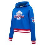 MLB TEXAS RANGERS RETRO CLASSIC WOMEN'S RIB CROPPED PULLOVER HOODIE (ROYAL BLUE/RED)