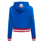 MLB TEXAS RANGERS RETRO CLASSIC WOMEN'S RIB CROPPED PULLOVER HOODIE (ROYAL BLUE/RED)
