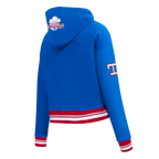MLB TEXAS RANGERS RETRO CLASSIC WOMEN'S RIB CROPPED PULLOVER HOODIE (ROYAL BLUE/RED)