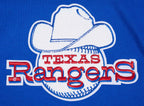 MLB TEXAS RANGERS RETRO CLASSIC WOMEN'S RIB CROPPED PULLOVER HOODIE (ROYAL BLUE/RED)