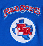 MLB TEXAS RANGERS RETRO CLASSIC WOMEN'S RIB CROPPED PULLOVER HOODIE (ROYAL BLUE/RED)
