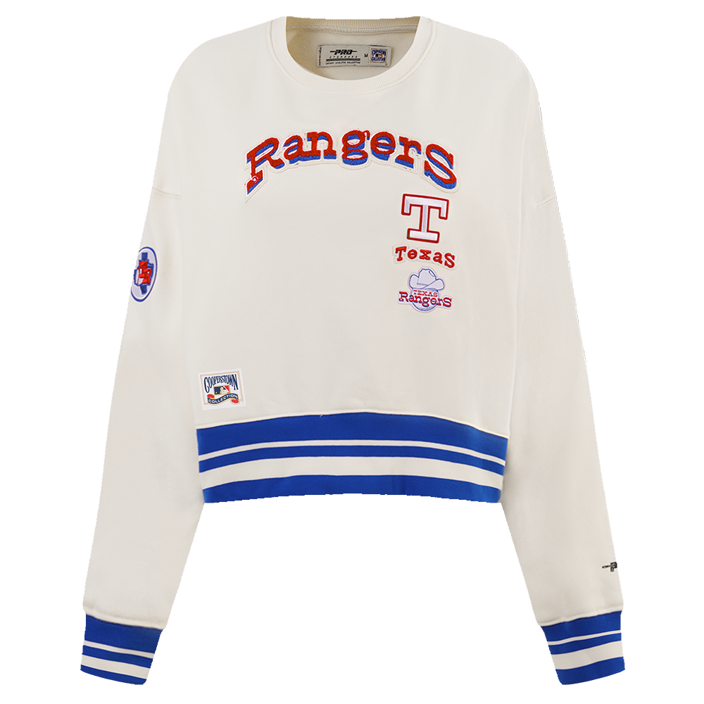 MLB TEXAS RANGERS RETRO CLASSIC CHANDAIL À COL ROND CÔTELÉ POUR FEMME (COQUILLE D'ŒUF/BLEU ROYAL)