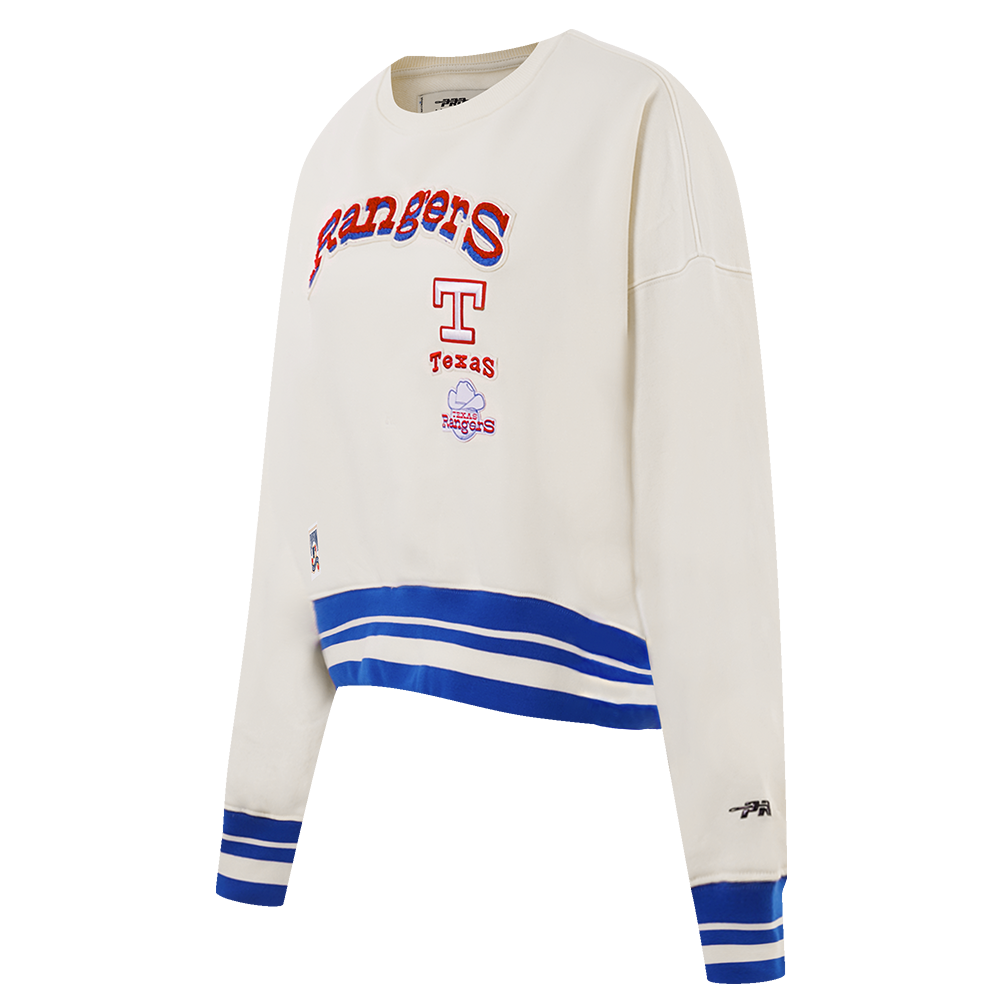 MLB TEXAS RANGERS RETRO CLASSIC WOMEN'S RIB CREWNECK (EGGSHELL/ROYAL BLUE)