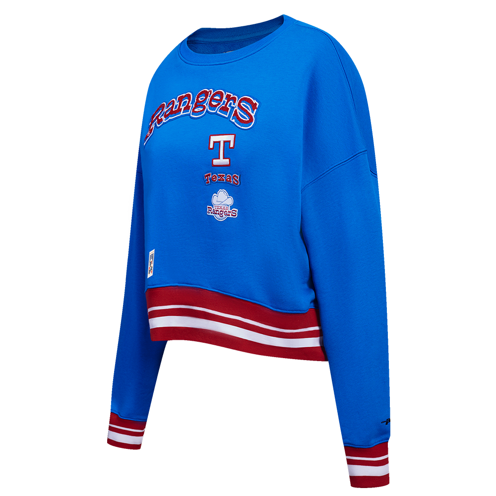 MLB TEXAS RANGERS RETRO CLASSIC WOMEN'S RIB CREWNECK (ROYAL BLUE/RED)