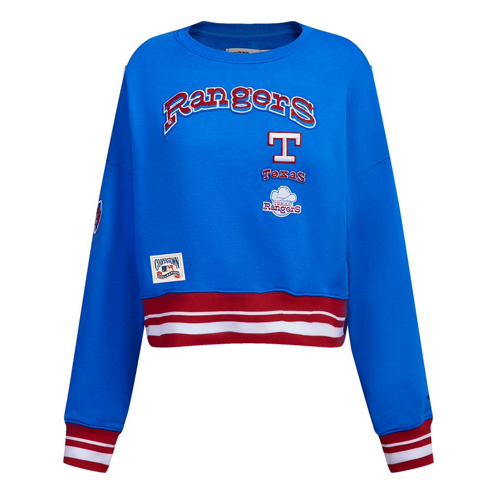 MLB TEXAS RANGERS RETRO CLASSIC CHANDAIL À COL ROND CÔTELÉ POUR FEMME (BLEU ROYAL/ROUGE)