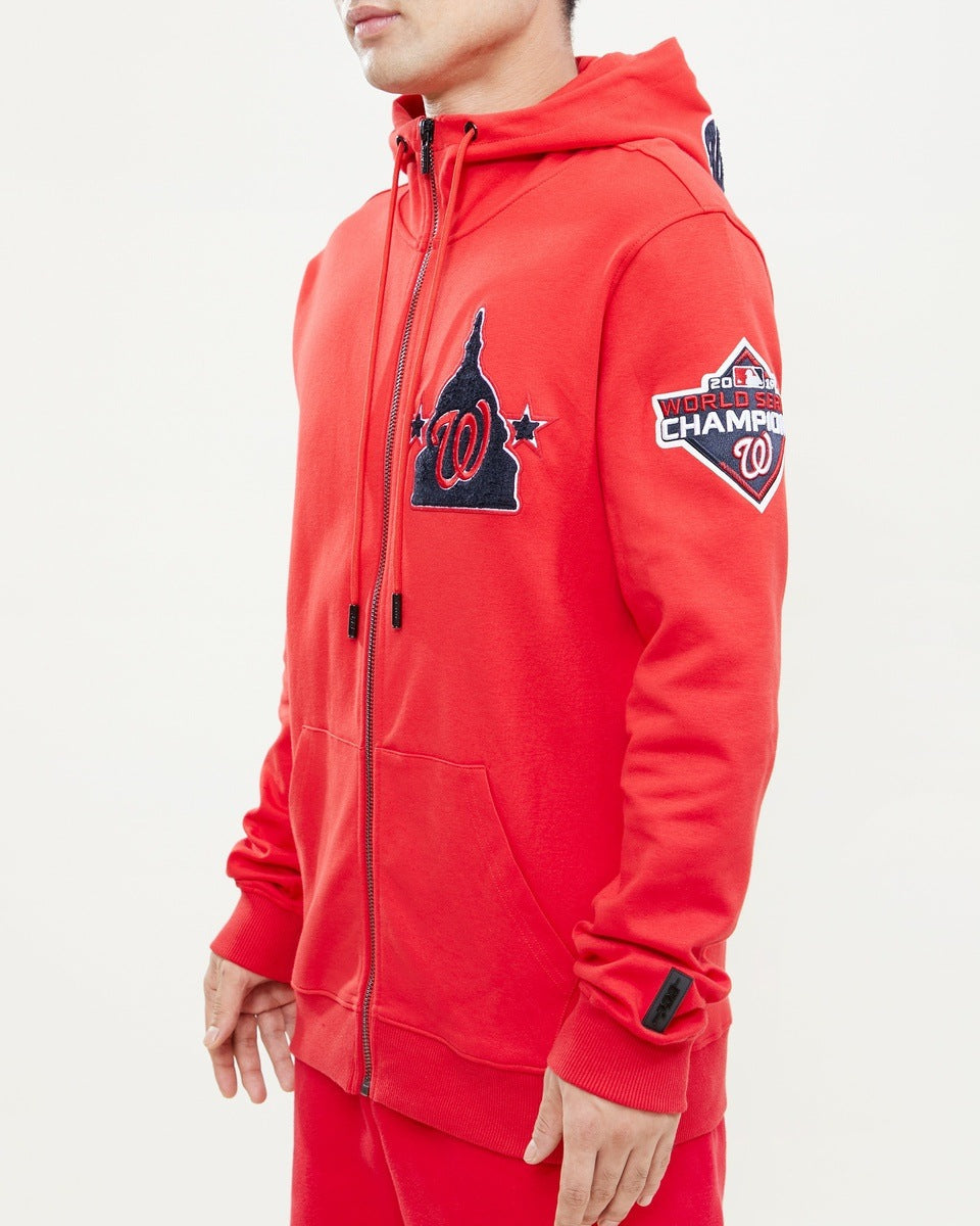 MLB WASHINGTON NATIONALS CLASSIC CHENILLE MEN'S FULL ZIP PULLOVER HOODIE (RED)