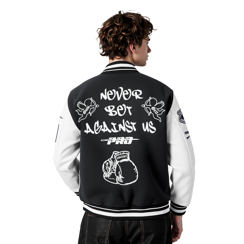 PRO STANDARD MEN'S VARSITY JACKET (BLACK/WHITE)