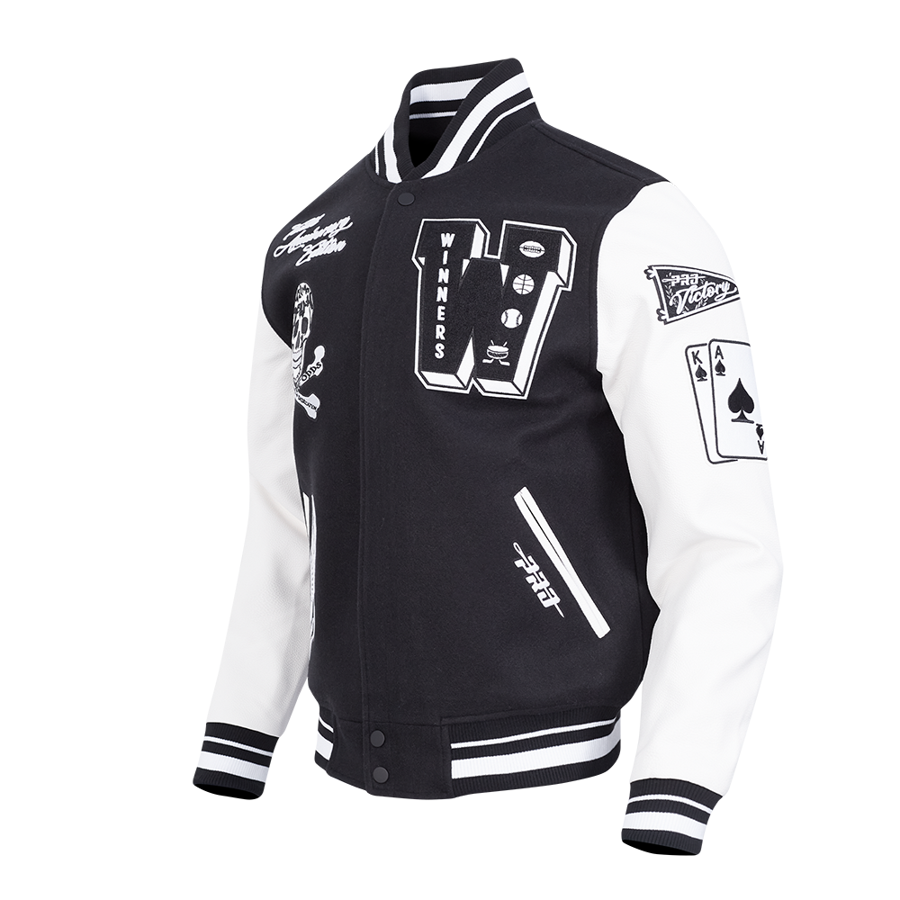PRO STANDARD MEN'S VARSITY JACKET (BLACK/WHITE)