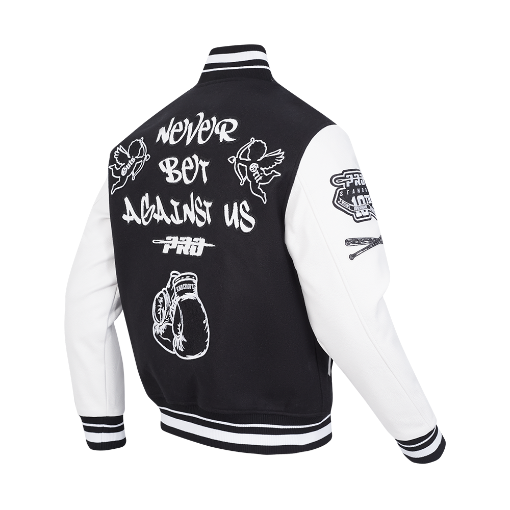 PRO STANDARD MEN'S VARSITY JACKET (BLACK/WHITE)