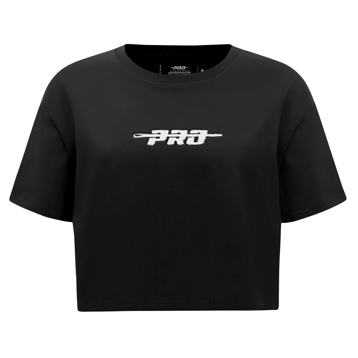 PRO STANDARD CLASSIC CHENILLE T-SHIRT EN JERSEY SIMPLE À COUPE CARRÉE ET À LOGO BLANC POUR FEMME (NOIR)