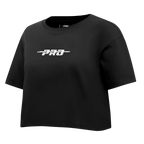 PRO STANDARD CLASSIC CHENILLE T-SHIRT EN JERSEY SIMPLE À COUPE CARRÉE ET À LOGO BLANC POUR FEMME (NOIR)