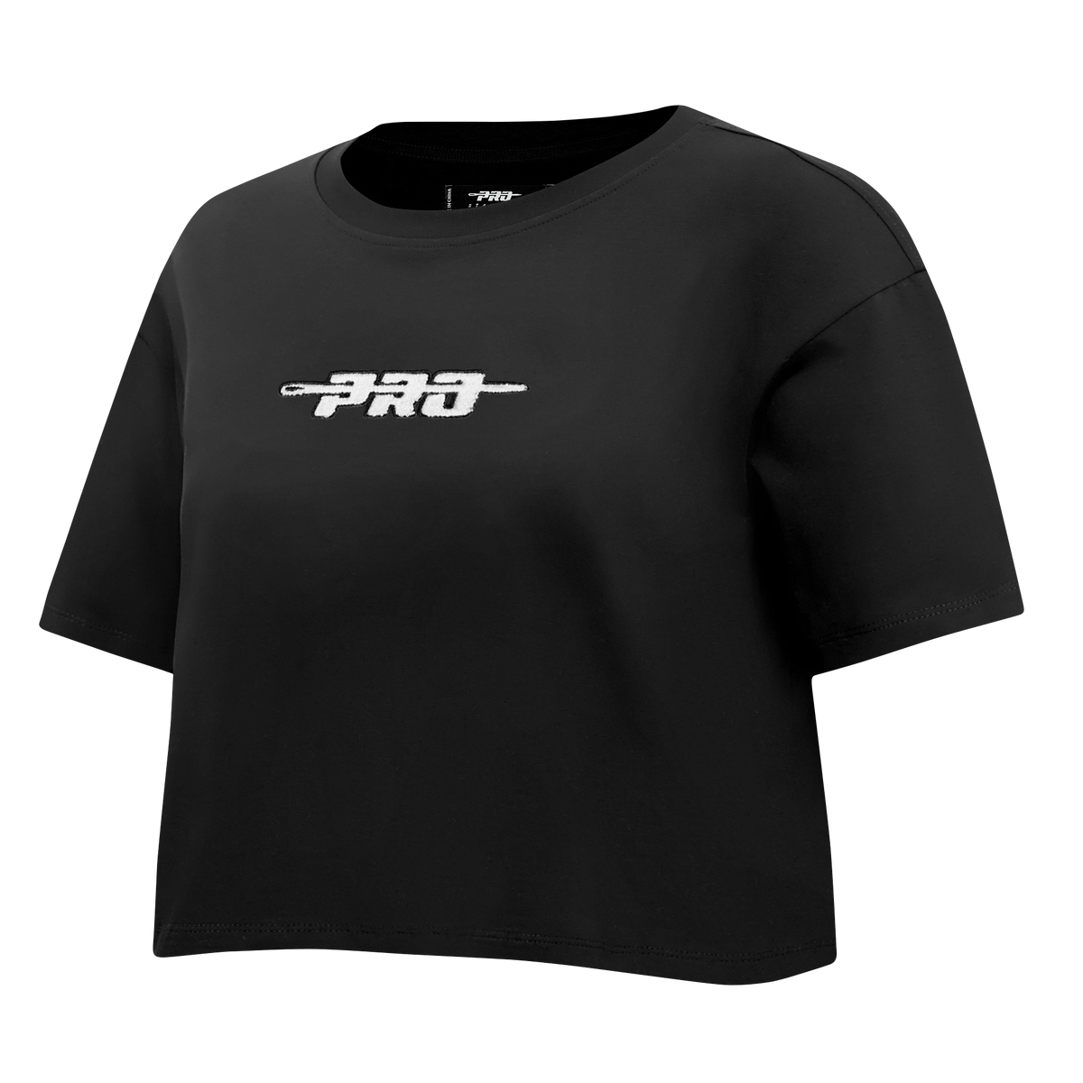 PRO STANDARD CLASSIC CHENILLE T-SHIRT EN JERSEY SIMPLE À COUPE CARRÉE ET À LOGO BLANC POUR FEMME (NOIR)