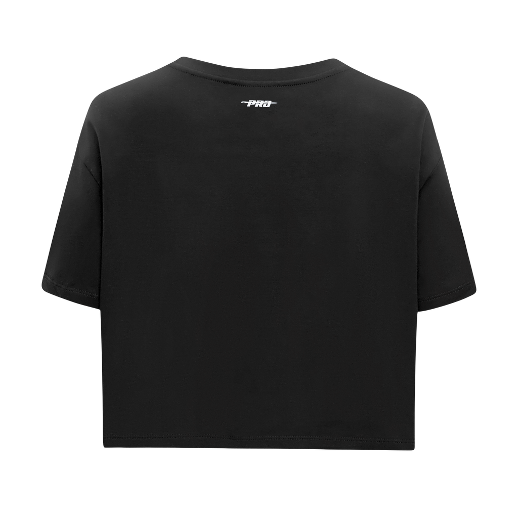 PRO STANDARD CLASSIC CHENILLE T-SHIRT EN JERSEY SIMPLE À COUPE CARRÉE ET À LOGO BLANC POUR FEMME (NOIR)