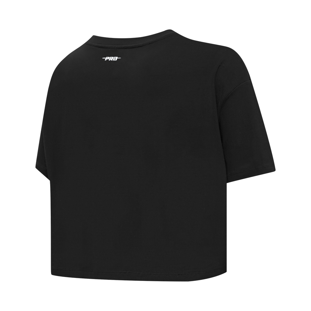 PRO STANDARD CLASSIC CHENILLE T-SHIRT EN JERSEY SIMPLE À COUPE CARRÉE ET À LOGO BLANC POUR FEMME (NOIR)
