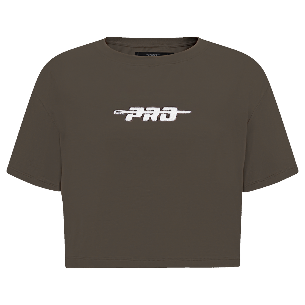 PRO STANDARD CLASSIC CHENILLE T-SHIRT EN JERSEY SIMPLE À COUPE CARRÉE ET À LOGO BLANC POUR FEMME (TAUPE FONCÉ)