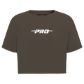 PRO STANDARD CLASSIC CHENILLE T-SHIRT EN JERSEY SIMPLE À COUPE CARRÉE ET À LOGO BLANC POUR FEMME (TAUPE FONCÉ)
