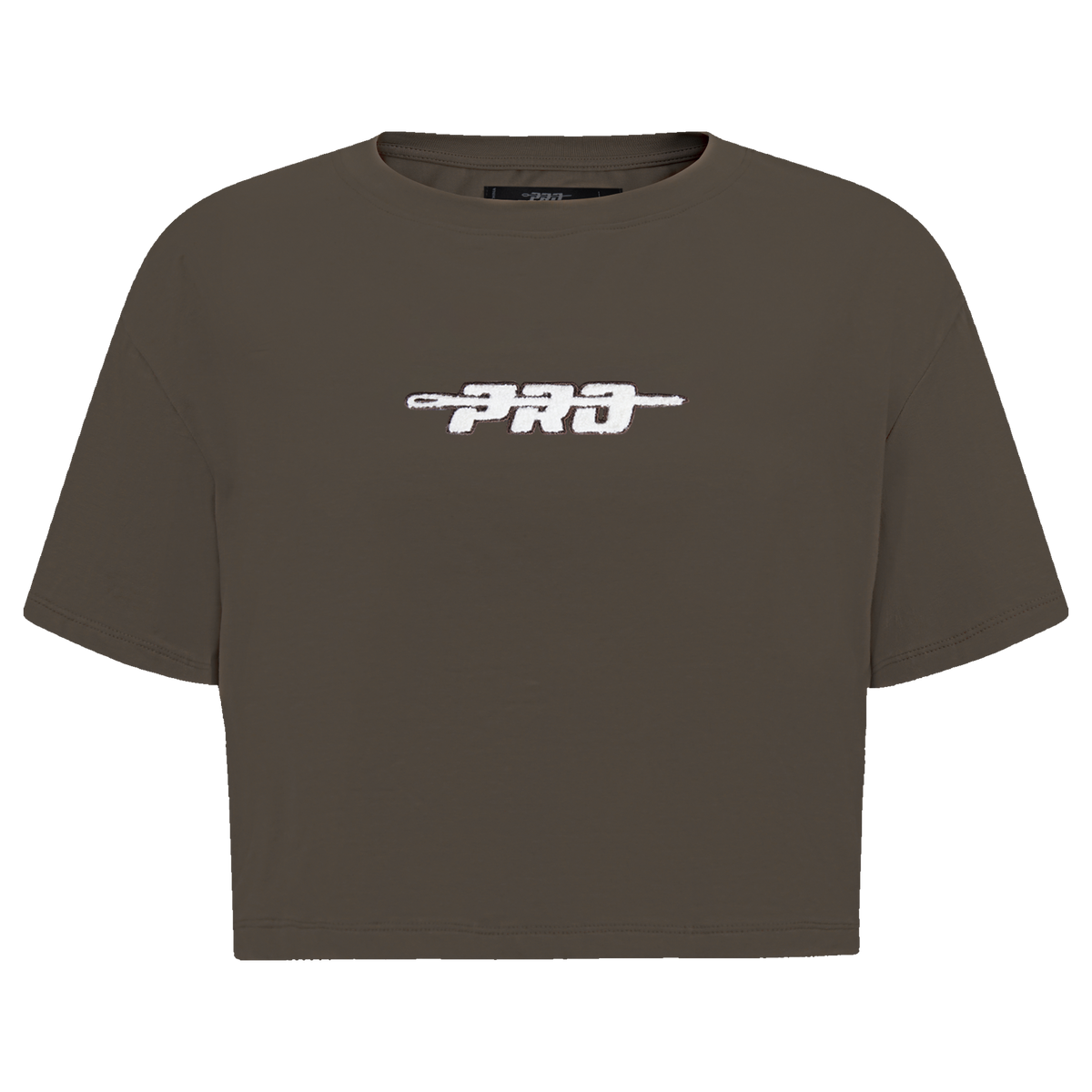PRO STANDARD CLASSIC CHENILLE T-SHIRT EN JERSEY SIMPLE À COUPE CARRÉE ET À LOGO BLANC POUR FEMME (TAUPE FONCÉ)