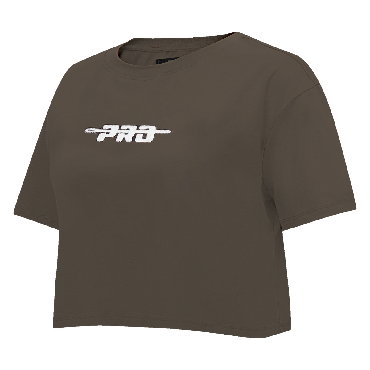PRO STANDARD CLASSIC CHENILLE T-SHIRT EN JERSEY SIMPLE À COUPE CARRÉE ET À LOGO BLANC POUR FEMME (TAUPE FONCÉ)