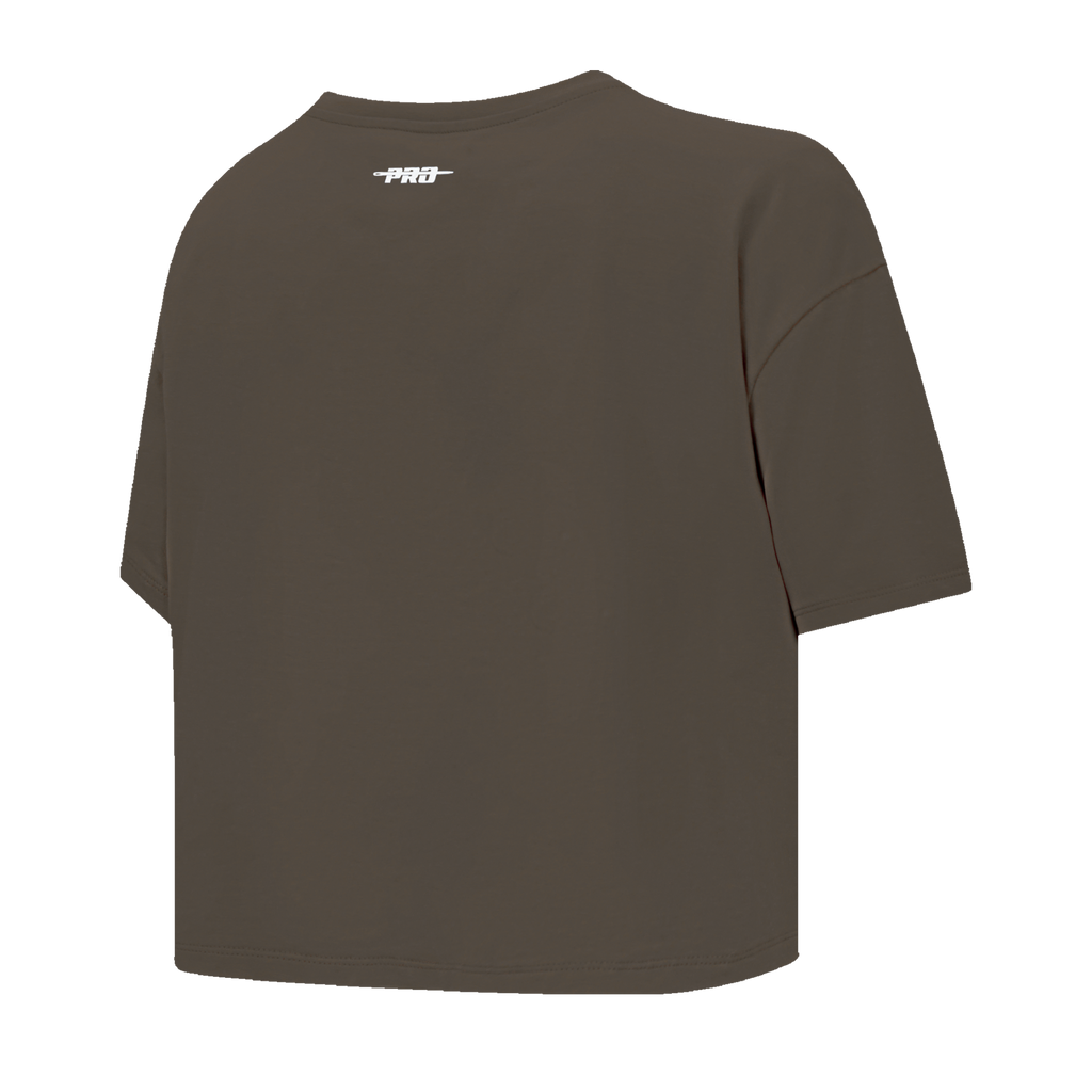 PRO STANDARD CLASSIC CHENILLE T-SHIRT EN JERSEY SIMPLE À COUPE CARRÉE ET À LOGO BLANC POUR FEMME (TAUPE FONCÉ)