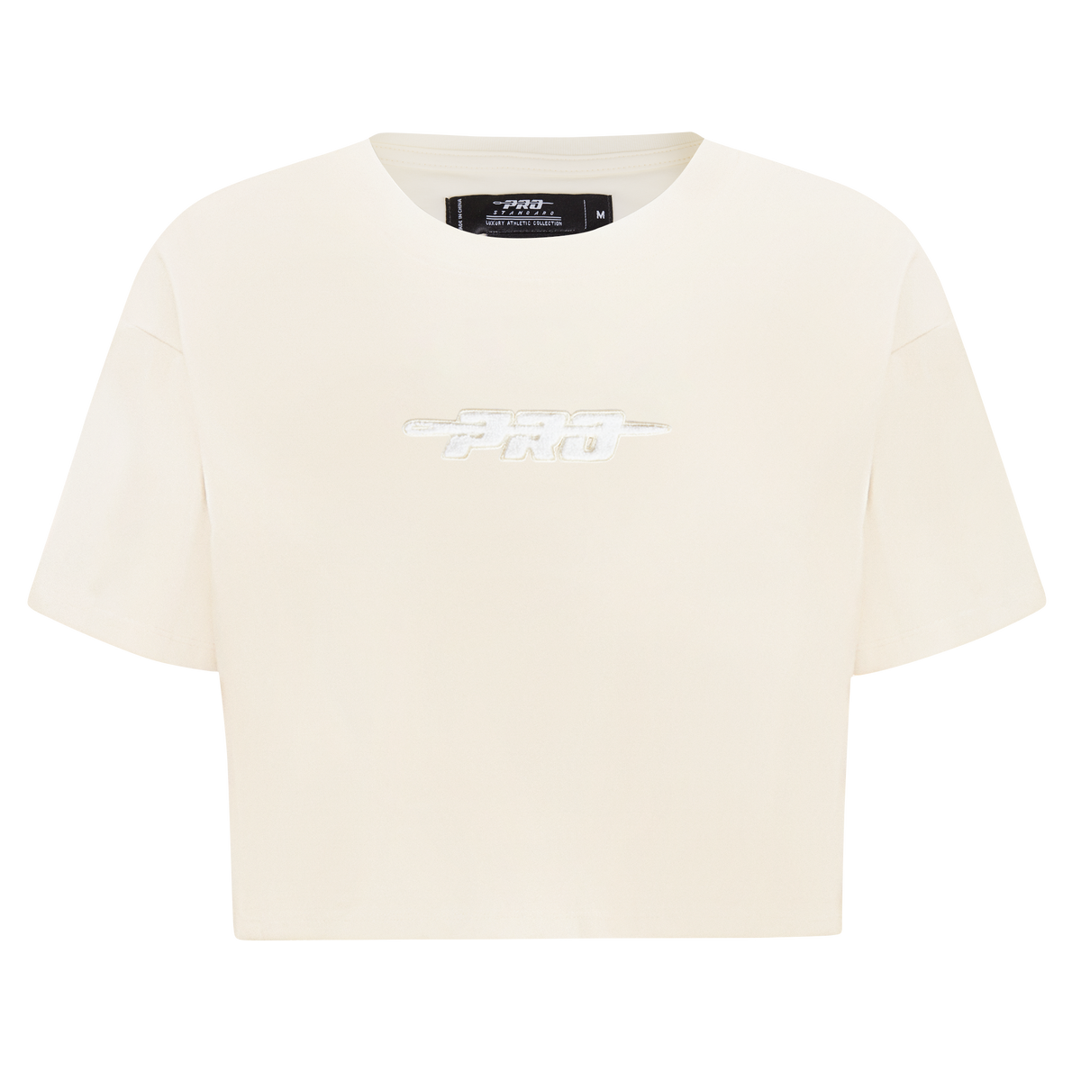 PRO STANDARD CLASSIC CHENILLE T-SHIRT EN JERSEY SIMPLE À COUPE CARRÉE ET À LOGO BLANC POUR FEMME (COQUILLE D'ŒUF)