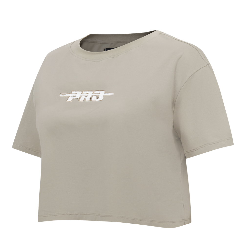 PRO STANDARD CLASSIC CHENILLE T-SHIRT EN JERSEY SIMPLE À COUPE CARRÉE ET À LOGO BLANC POUR FEMME (TAUPE)
