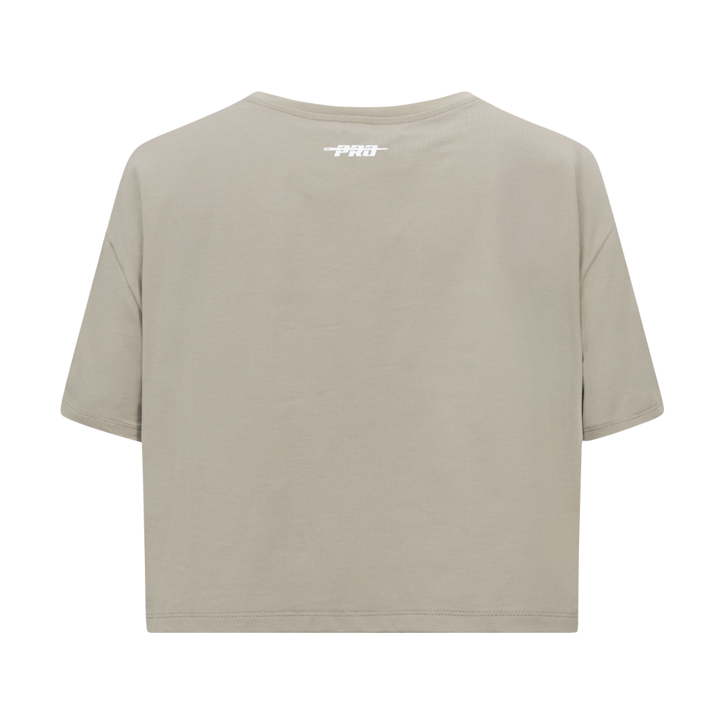 PRO STANDARD CLASSIC CHENILLE T-SHIRT EN JERSEY SIMPLE À COUPE CARRÉE ET À LOGO BLANC POUR FEMME (TAUPE)