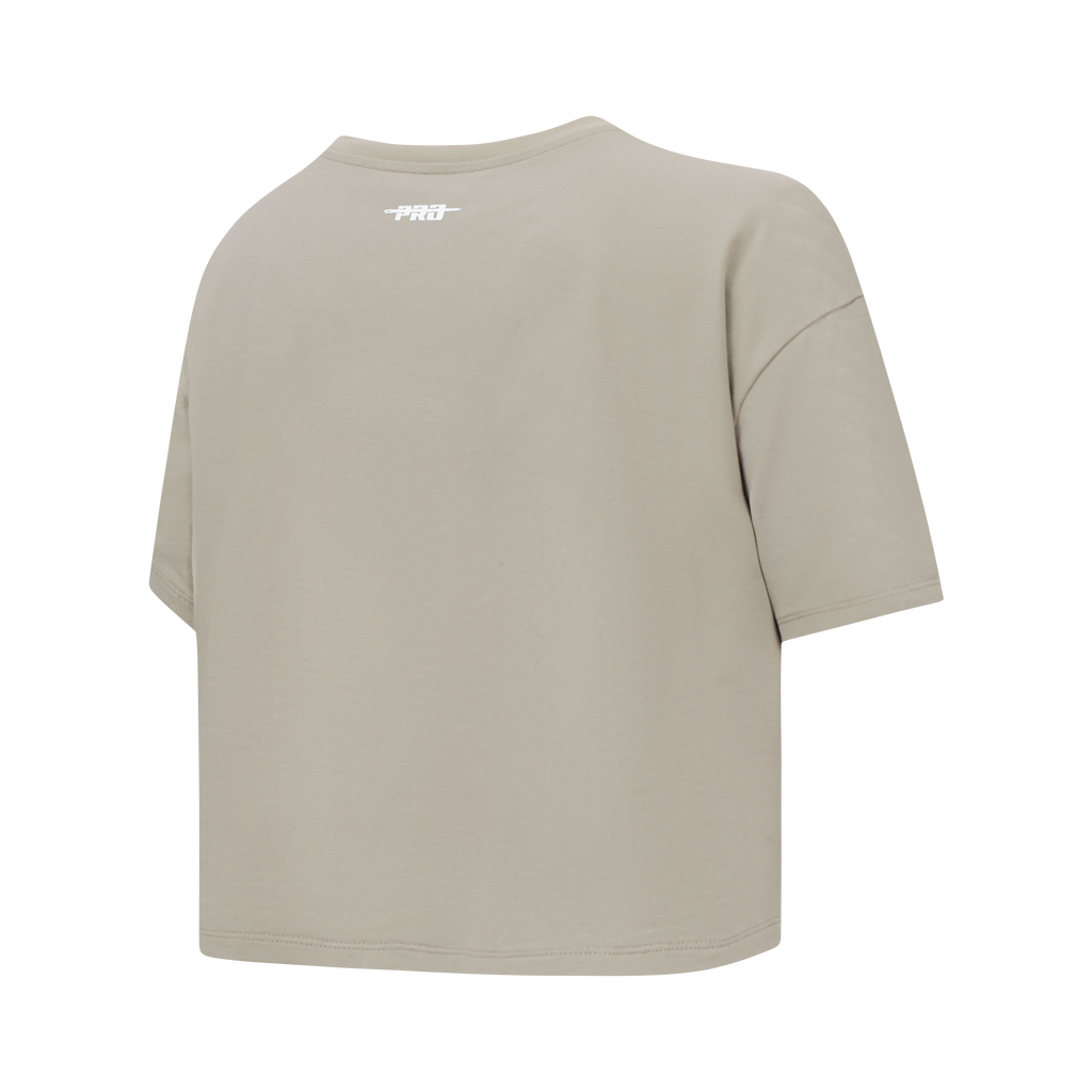 PRO STANDARD CLASSIC CHENILLE T-SHIRT EN JERSEY SIMPLE À COUPE CARRÉE ET À LOGO BLANC POUR FEMME (TAUPE)