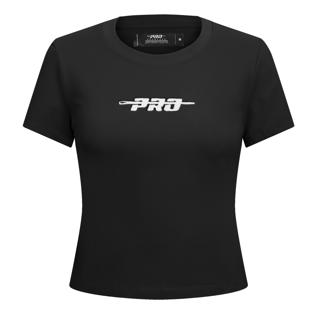 PRO STANDARD CLASSIC CHENILLE WHT LOGO WOMEN'S BABY DOLL TEE (BLACK)