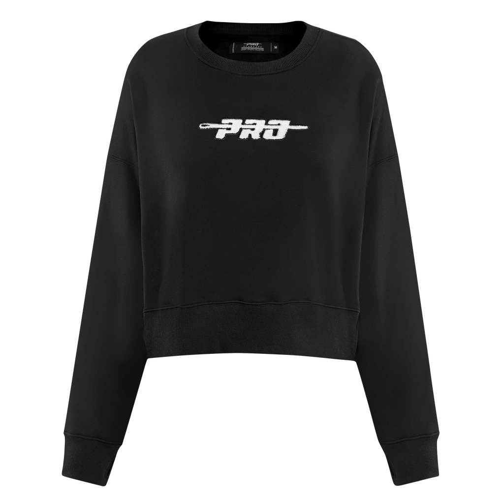 PRO STANDARD CLASSIC CHENILLE WHT LOGO WOMEN'S FLC CREWNECK (BLACK)