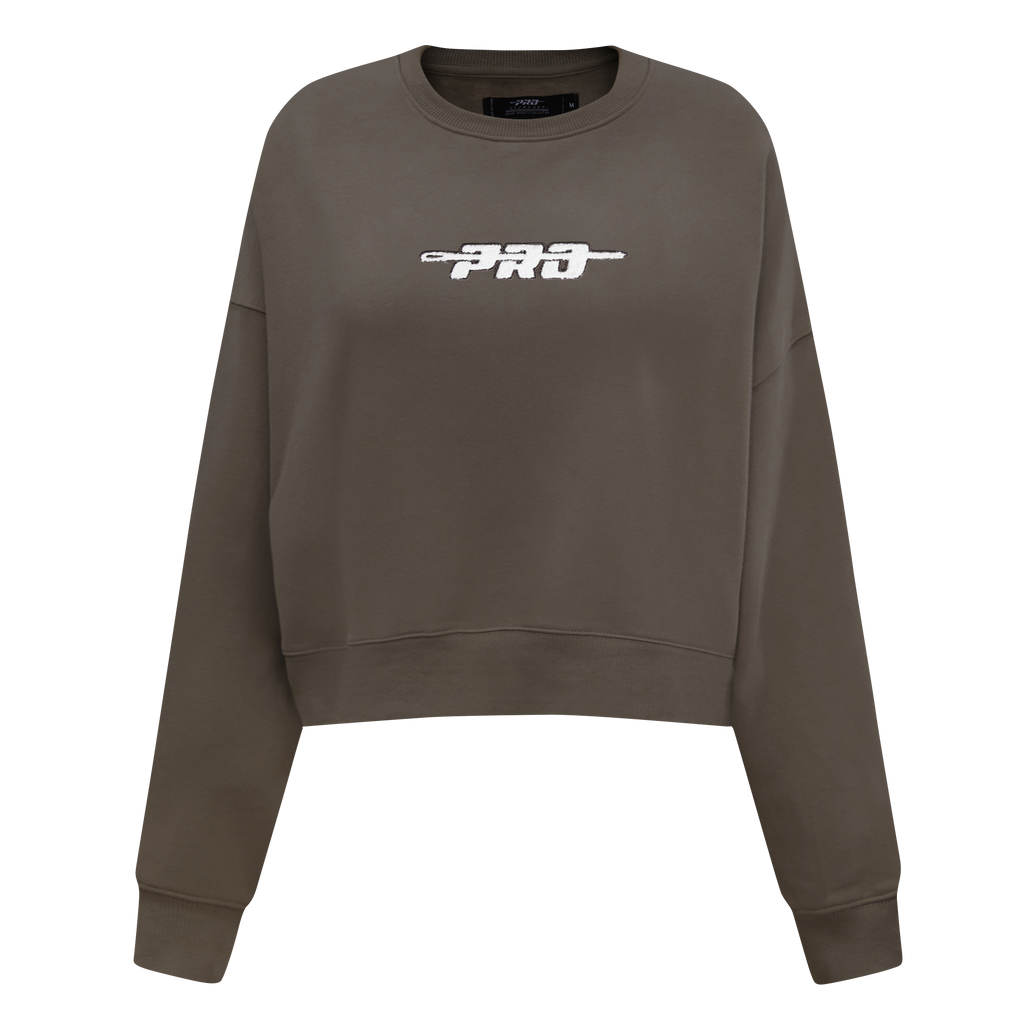 PRO STANDARD CLASSIC CHENILLE CHANDAIL À COL ROND EN MOLLETON À LOGO BLANC POUR FEMME (TAUPE FONCÉ)